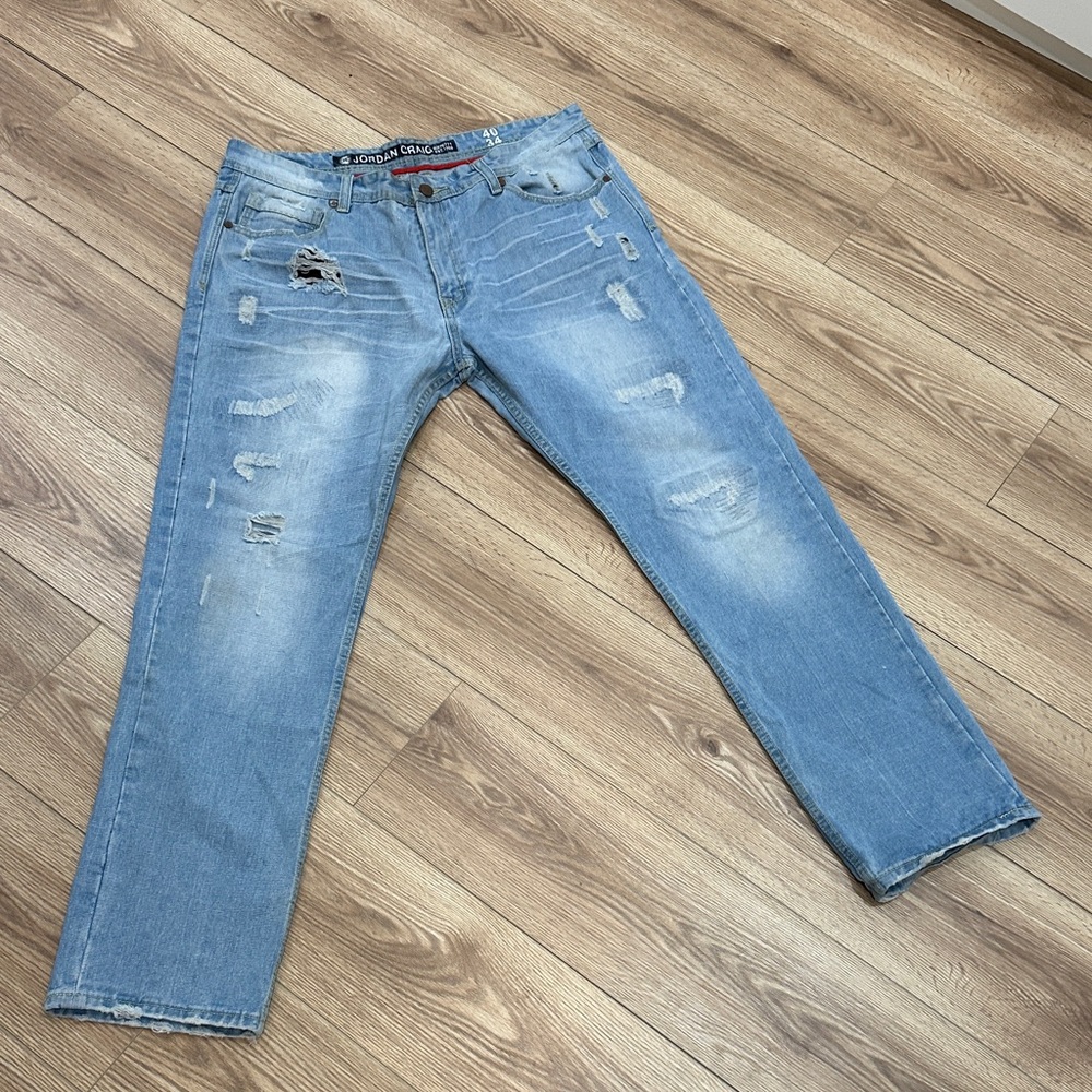 Jordan Craig Light Blue Distressed Straight Jeans